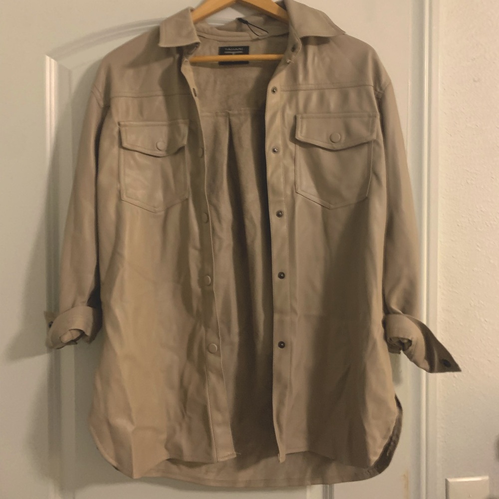 Leather Tan Button-Up Shirt